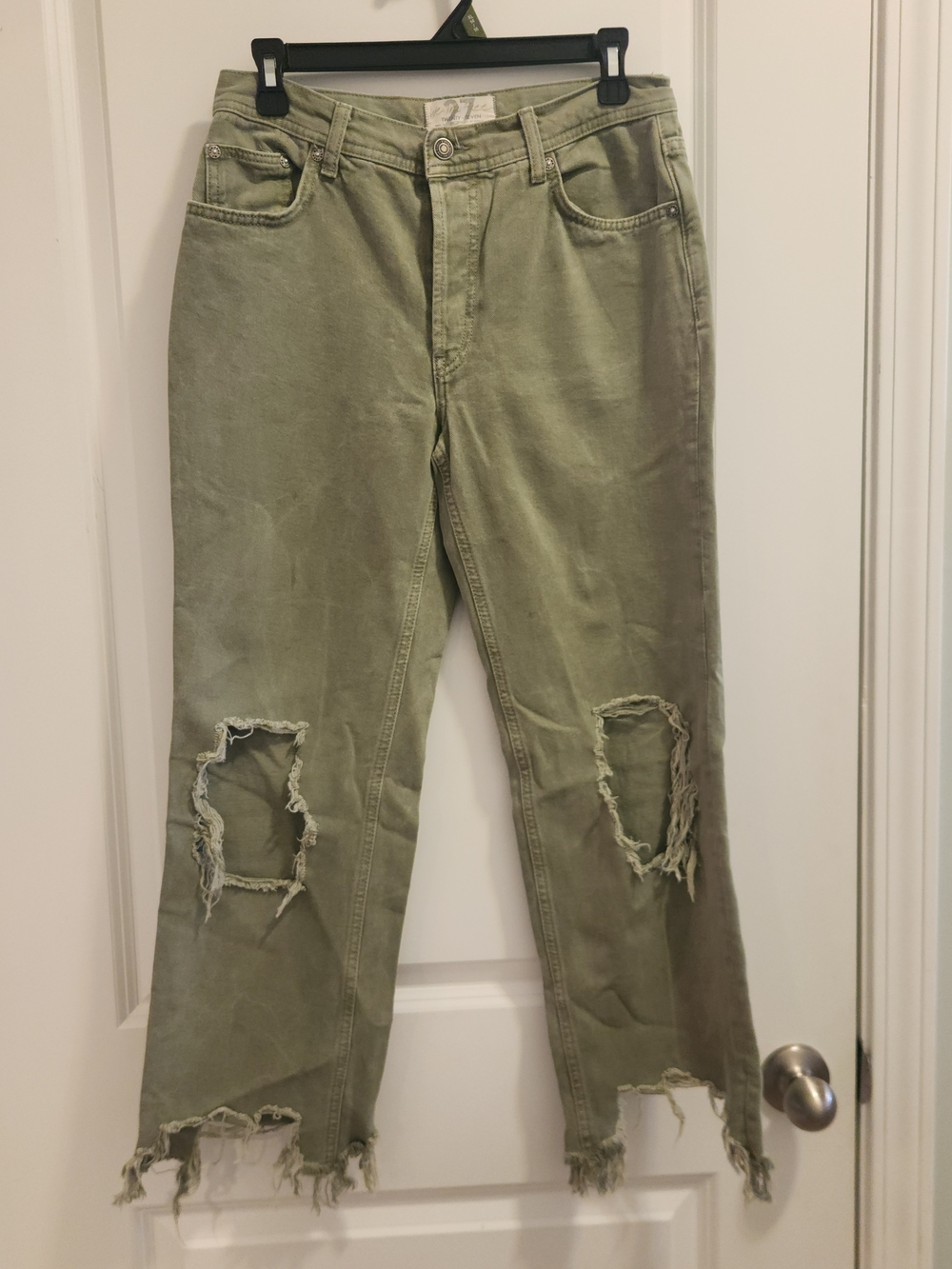 We The Free Olive Green Straight-Leg Distressed Jeans